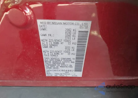 2018 Nissan Rogue Sv z USA, uszkodzony, nr VIN 5N1AT2MT3JC804882